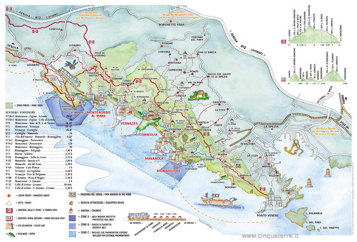Carte de la région des Cinque Terre en Italie