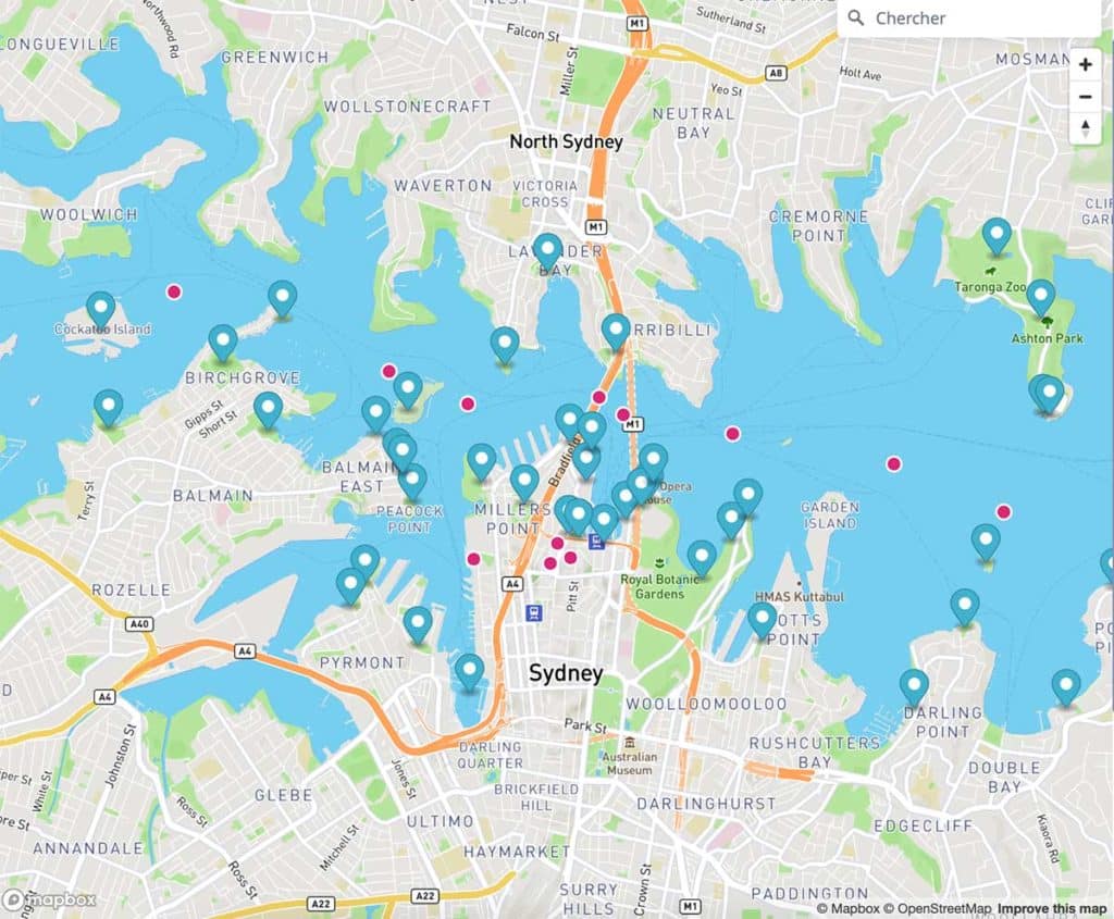 Carte des feux d'artifice de nouvel an Ã  Sydney