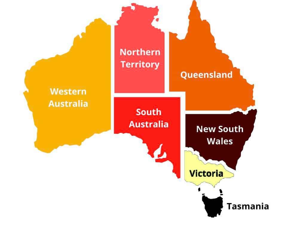 Carte des Etats d'Australie